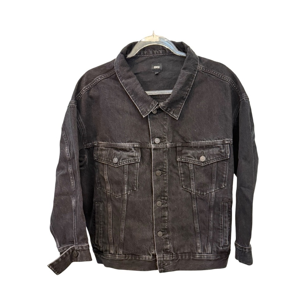 Edwin Trucker Denim Jacket Black Oversized‎ Streetwear Anthro Size M, Y2K - Picture 4 of 12